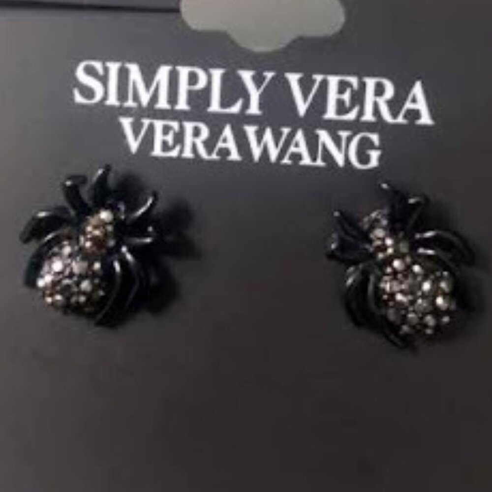 VERA WANG Goth Halloween Spider Black Hematite Crystal Stud Earrings**NEW! - Picture 1 of 2